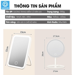 Gương trang điểm có đèn led LD-7222, gương để bàn gấp gọn di động, phù hợp sinh viên ở trọ, mang đi du lịch