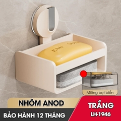 Khay đựng xà phòng LH-1946 có ngăn để bàn chải loại cốc hút chân không gắn tường dễ lắp đặt, nhôm anod không gỉ