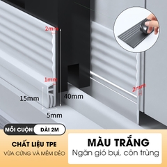 Chặn khe cửa sổ, cửa lùa, cửa sổ đường ray hoặc cửa đóng mở có sẵn keo dán giúp ngăn gió bụi, côn trùng và cách âm