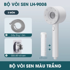 Bộ vòi sen điều áp 5 chế độ LH-9008 nhựa ABS cao cấp, lắp được cho nước nóng lạnh, có lõi lọc + dây ống 1.5m và giá đỡ