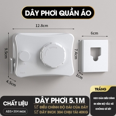Dây phơi quần áo dây rút vô hình LH-6474 treo trong phòng tắm ngoài ban công ngoài trời dài tới 5.1m