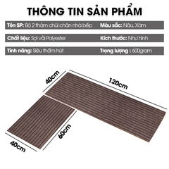 Bộ 2 thảm chùi chân nhà bếp chống trượt thấm hút dầu mỡ và hút nước nhanh chóng, rảnh chìm và chống bám bụi hiệu quả