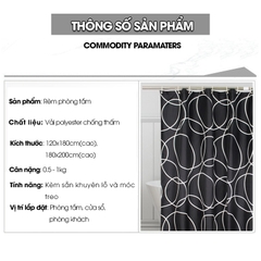 Rèm treo nhà tắm, màn che phòng tắm vải Poliester không thấm cao cấp họa tiết Vòng Tròn Trắng Đen