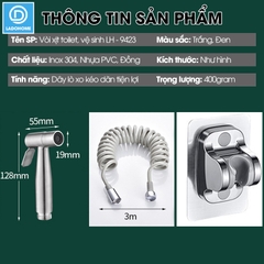 Vòi xịt toilet, vòi xịt vệ sinh phòng tắm cao cấp INOX304 LH-9423 + tặng kèm giá đỡ, ống dây lò xo 3 mét chất lượng cao