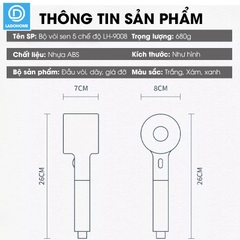 Bộ vòi sen điều áp 5 chế độ LH-9008 nhựa ABS cao cấp, lắp được cho nước nóng lạnh, có lõi lọc + dây ống 1.5m và giá đỡ