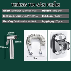 Vòi xịt toilet, vòi xịt vệ sinh phòng tắm cao cấp INOX304 LH-9423 + tặng kèm giá đỡ, ống dây lò xo 3 mét chất lượng cao