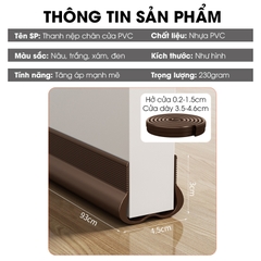 Thanh chèn chân cửa ngăn gió bụi côn trùng nhựa PVC D1949, dùng được cho cửa mở quay có độ dày 3-5cm, khe hở không quá 2cm