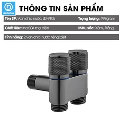 Van chia nước đầu nguồn 2 đầu ra có khóa độc lập LD-9105, inox 304 mạ điện cao cấp bóng đẹp không rỉ