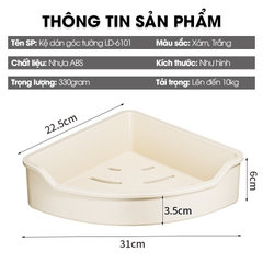 Kệ góc tường treo nhà tắm nhà bêp LD-6101, nhựa ABS siêu cứng cáp và bền bỉ