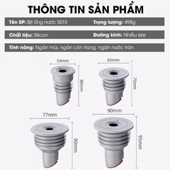 Thiết bị bịt kín ống thoát nước ngăn mùi SS15 cho nhà bếp, nhà vệ sinh, chống chảy ngược, chống con trùng, chống mùi