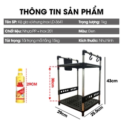 Kệ để gia vị 2 tầng nhà bếp LD-3641, tặng kèm ống đũa móc treo, khung inox không rỉ và đế nhựa PP siêu chắc