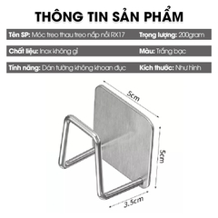 Móc dán tường nhà bếp đa năng RX17 gác nắp nồi, đồ gác nắp vung nồi, treo thớt, treo rổ rá, chất liệu INOX không rỉ