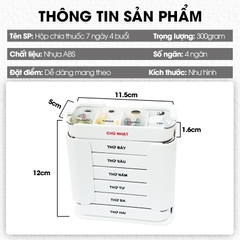 Hộp chia thuốc 7 ngày 4 buổi LH-2039 sáng trưa chiều tối nhựa ABS bền đẹp an toàn tiện dụng mang đi làm, đi du lịch, ...