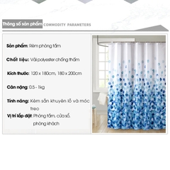 Rèm nhà tắm Poliester hoạt tiết Cánh Hoa Xanh, chất liệu cao cấp không thấm nước, rèm lắp cho gia đình, khách sạn