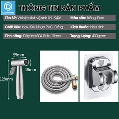 Bộ vòi xịt vệ sinh, vòi xịt toilet LD-9426 với đầu xịt inox 304 kết hợp dây dẫn lõi to 10mm giúp tăng lưu lượng nước