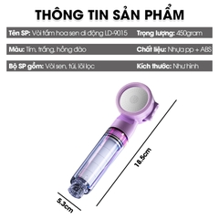 Vòi tắm hoa sen di động, vòi sen du lịch, vòi sen cầm tay có lõi lọc kèm túi đựng tiện lợi LD-9015