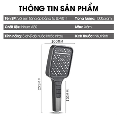 Vòi sen tăng áp bản to hiện đại 7 chế độ LD-9011, lưu lượng nước lớn và chế độ nút bấm dễ sử dụng