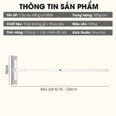 Cây lau kính, gạt chùi kính 2 trong 1 cán dài điều chỉnh tối đa 1.3 mét LH-8838