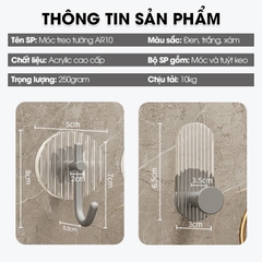 Móc treo khăn treo đồ decor phòng tắm vật liệu Acrylic cao cấp AR10 tặng kèm keo dán