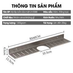 Kệ lắp bồn rửa mặt nhà tắm, giá để đồ trước gương LH-5588 Nhôm Anod không rỉ + tăng kèm keo dán + tắt kê ốc vít