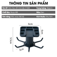Móc xoay treo muỗng thìa nhà bếp, móc treo bếp, móc dán tường D1848