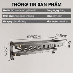 Giá treo khăn đa năng, kệ để khăn tắm gấp gọn SQ-6244 Nhôm Anod không rỉ