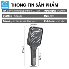 Vòi sen tăng áp bản to hiện đại 7 chế độ LD-9011, lưu lượng nước lớn và chế độ nút bấm dễ sử dụng