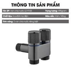 Van chia nước đầu nguồn 2 đầu ra có khóa độc lập LD-9105, inox 304 mạ điện cao cấp bóng đẹp không rỉ