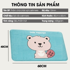 Thảm lau chân hoạt hình 40x60 lông Cashmere dày 10mm siêu thấm hút họa tiết dễ thương