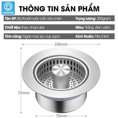 Bộ lọc thoát nước cho bồn rửa chén, nắp thoát chậu rửa nhà bếp LH-2504, chất liệu inox và đồng không rỉ cao cấp
