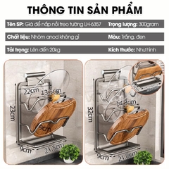 Giá để nắp nồi treo tường, giá treo nắp vung LH-6337 Nhôm Anod không rỉ + tặng keo dán, tắt kê và vít