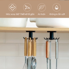 Móc xoay treo muỗng thìa nhà bếp, móc treo bếp, móc dán tường D1848