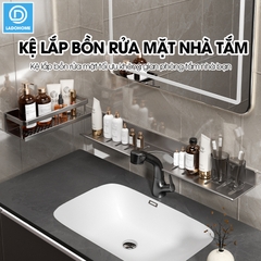 Kệ lắp bồn rửa mặt nhà tắm, giá để đồ trước gương LH-5588 Nhôm Anod không rỉ + tăng kèm keo dán + tắt kê ốc vít