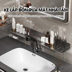 Kệ lắp bồn rửa mặt nhà tắm, giá để đồ trước gương LH-5588 Nhôm Anod không rỉ + tăng kèm keo dán + tắt kê ốc vít