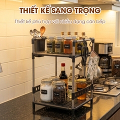Kệ để gia vị 2 tầng nhà bếp LD-3641, tặng kèm ống đũa móc treo, khung inox không rỉ và đế nhựa PP siêu chắc