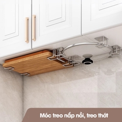 Móc dán tường nhà bếp đa năng RX17 gác nắp nồi, đồ gác nắp vung nồi, treo thớt, treo rổ rá, chất liệu INOX không rỉ