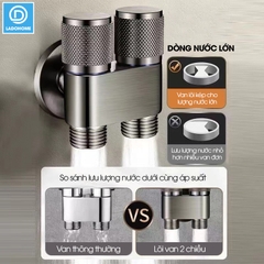 Van chia nước đầu nguồn 2 đầu ra có khóa độc lập LD-9105, inox 304 mạ điện cao cấp bóng đẹp không rỉ