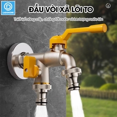 Vòi nước xả lưu lượng lớn cao cấp LD-9101, vòi xả hồ, vòi cho máy giặt, vòi nước ngoài trời sân vườn lõi to (Ren 21)