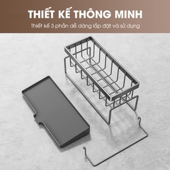 Kệ để đồ rửa chén LH-2337 để miếng bọt biển, nước rửa chén, có thanh treo khăn dạng lưới thoát nước nhanh chóng