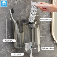 Giá để bàn chải và kem đánh răng kèm cốc súc miệng W8288 dán tường, nhựa PP nguyên sinh an toàn