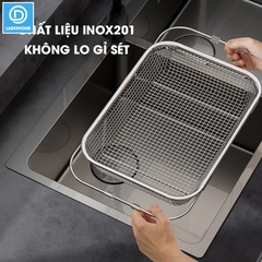 Rổ Inox treo bồn rửa chén, khay úp chén, khay rửa rau có thể điều chỉnh kích thước LD-2448