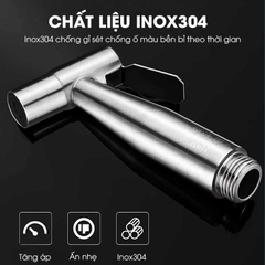 Bộ vòi xịt vệ sinh, vòi xịt toilet LD-9426 với đầu xịt inox 304 kết hợp dây dẫn lõi to 10mm giúp tăng lưu lượng nước