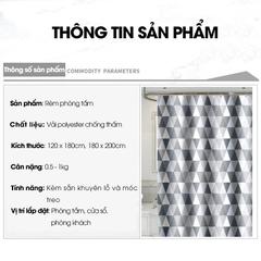 Rèm treo nhà tắm họa tiết kim cương, rèm Poliester không thấm nước, rèm treo khách sạn, chung cư, nhà trọ