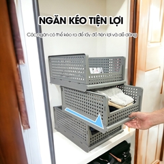 Hộp lưu trữ gấp gọn có thể xếp chồng LH-5555, hộp tủ đựng quần áo, văn phòng phẩm, vật dụng cá nhân xếp tầng ngăn nắp