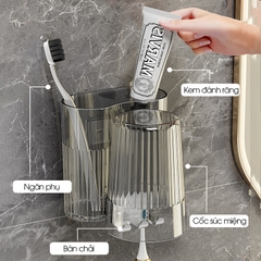 Giá để bàn chải và kem đánh răng kèm cốc súc miệng W8288 dán tường, nhựa PP nguyên sinh an toàn