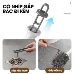 Cọ chà vệ sinh bồn cầu cán dài silicon gắn tường MT14 + tặng kèm kẹp gắp lông tóc