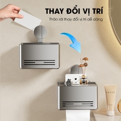 Hộp đựng giấy vệ sinh LD-5246 có cốc hút chân không gắn tường nhà tắm không cần khoán dán, nhôm anod + nhựa ABS