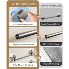 Giá treo khăn nhà tắm có móc hút chân không LD-5250, nhôm anod không rỉ, không cần khoan đục, dễ dàng lắp đặt