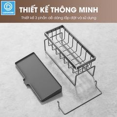 Kệ để đồ rửa chén LH-2337 để miếng bọt biển, nước rửa chén, có thanh treo khăn dạng lưới thoát nước nhanh chóng