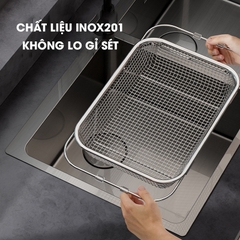 Rổ Inox treo bồn rửa chén, khay úp chén, khay rửa rau có thể điều chỉnh kích thước LD-2448